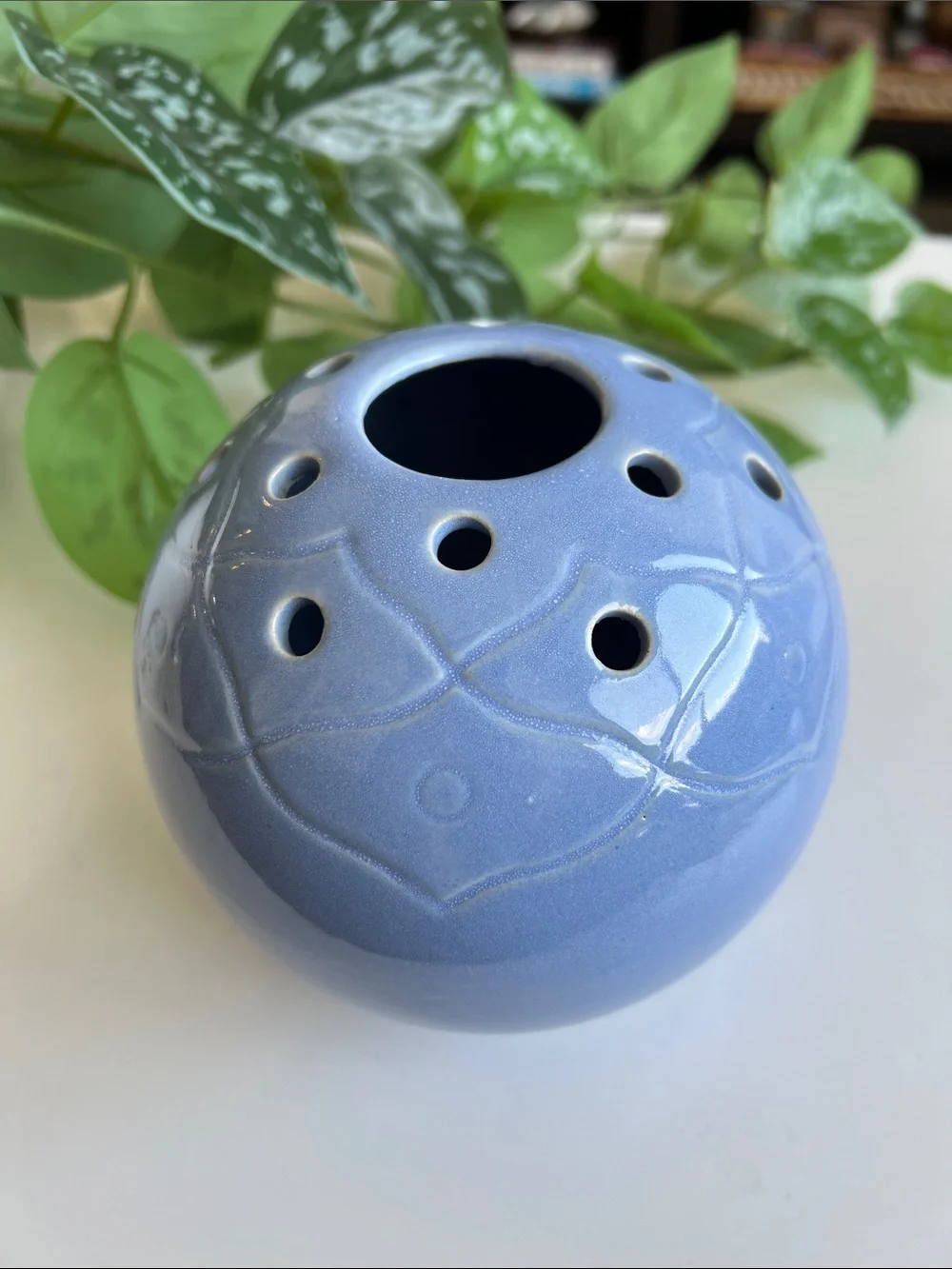 Vintage Rosemeade Blue Ceramic Flower Frog Vase - Picture 4 of 12